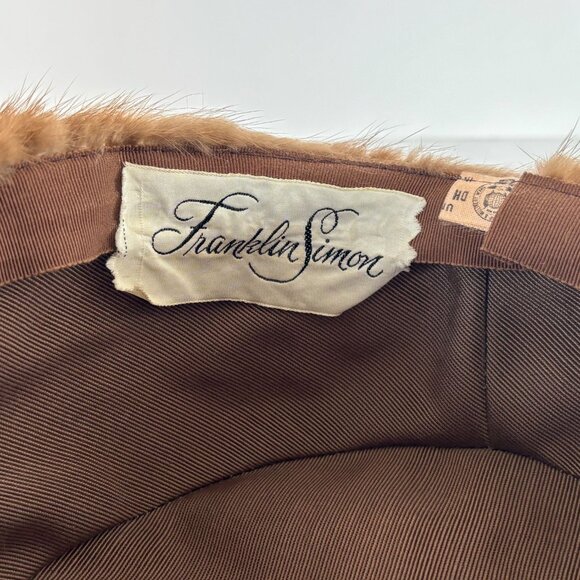 Franklin Simon Mink Fur Hat Vintage Brown Winter Union Made Label Tag UHCMW 60s - Picture 2 of 15